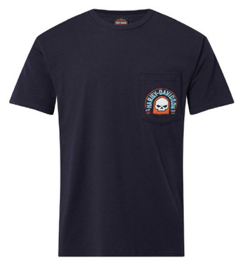 Harley-Davidson Men's Tract Cotton Short Sleeve Chest Pocket T-Shirt, Navy - Wisconsin Harley-Davidson