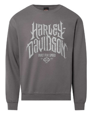 Harley-Davidson Men's Horned Crew-Neck Fleece Pullover Sweatshirt, Charcoal - Wisconsin Harley-Davidson