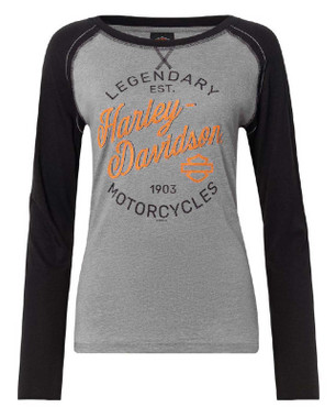 Harley-Davidson Women's Confide Colorblocked Long Sleeve Raglan Tee, Gray/Black - Wisconsin Harley-Davidson