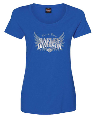 Harley-Davidson Women's Cool Wing Foil Crew-Neck Short Sleeve Tee, Royal - Wisconsin Harley-Davidson