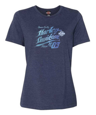 Harley-Davidson Women's Rockers Scoop Neck Cotton Short Sleeve Tee, Indigo - Wisconsin Harley-Davidson