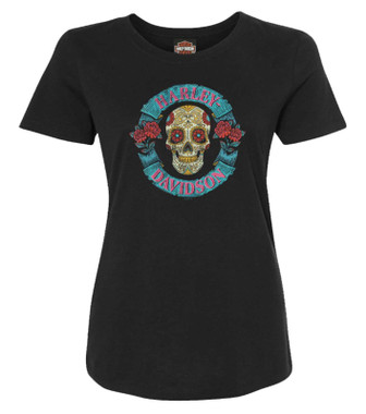 Harley-Davidson Women's Castle Sugar Crew-Neck Short Sleeve Tee, Black - Wisconsin Harley-Davidson