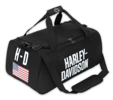 Harley-Davidson Rugged American Flag Graphic Durable Duffel Bag, Black - Wisconsin Harley-Davidson