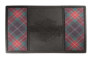 Harley-Davidson Holiday Bar & Shield Plaid Entry Mat, Durable Rubber, Black/Red - Wisconsin Harley-Davidson