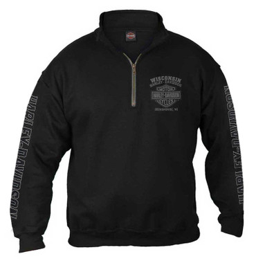 Harley-Davidson Men's Road Pilot 1/4 Zip Cadet Pullover Sweatshirt, Black - Wisconsin Harley-Davidson