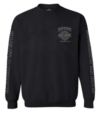 Harley-Davidson Men's Road Pilot Crew-Neck Fleece Pullover Sweatshirt, Black - Wisconsin Harley-Davidson