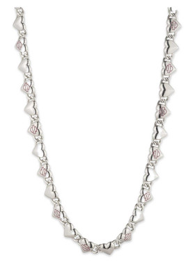 Harley-Davidson Women's 16 in. Pink Bar & Shield Heart Metal Necklace, Silver - Wisconsin Harley-Davidson