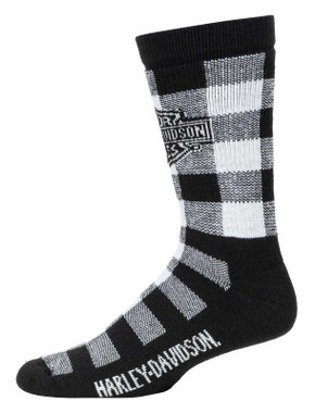 Harley-Davidson Men's Bar & Shield Buffalo Plaid Moisture Wicking Socks, Black - Wisconsin Harley-Davidson
