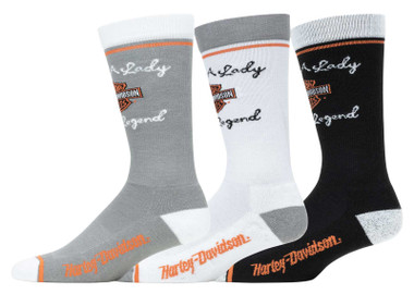 Harley-Davidson Women's 3-Pack Be A Legend Logo Moisture Wicking Mid-Calf Socks - Wisconsin Harley-Davidson