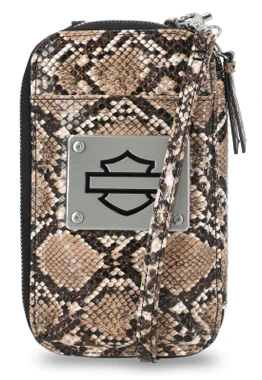 Harley-Davidson Women's Python Print B&S Logo Zip Around Phone Case, Brown - Wisconsin Harley-Davidson