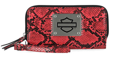 Harley-Davidson Women's Python Print B&S Logo RFID Zip Around Wristlet, Pink - Wisconsin Harley-Davidson