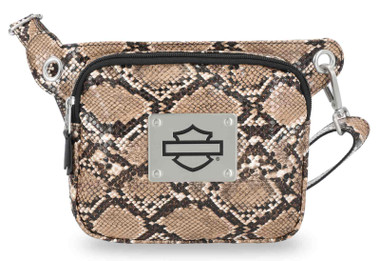 Harley-Davidson Women's Python Print B&S Logo Adjustable Waist Bag, Black - Wisconsin Harley-Davidson