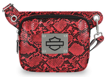 Harley-Davidson Women's Python Print B&S Logo Adjustable Waist Bag, Pink - Wisconsin Harley-Davidson