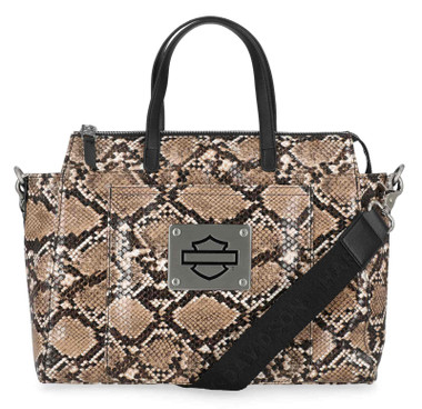 Harley-Davidson Women's Python Print B&S Logo Satchel Purse, Brown - Wisconsin Harley-Davidson