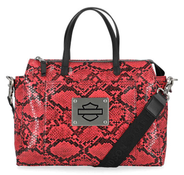 Harley-Davidson Women's Python Print B&S Logo Satchel Purse, Pink - Wisconsin Harley-Davidson
