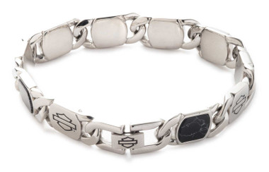 Harley-Davidson Men's 9 inch Bar & Shield Howlite Stone Flat Curb Link Bracelet - Wisconsin Harley-Davidson