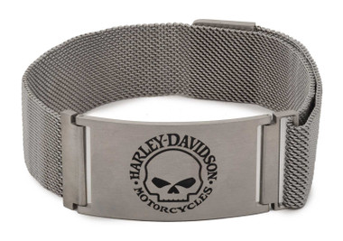 Harley-Davidson Men's Willie G Skull Adjustable Mesh Stainless Steel Bracelet - Wisconsin Harley-Davidson