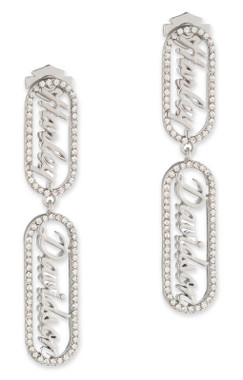 Harley-Davidson Women's Cursive H-D Script Crystal Drop Earrings, Silver - Wisconsin Harley-Davidson
