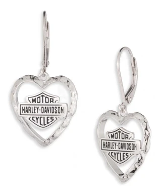 Harley-Davidson Women's Bar & Shield Open Heart Drop Earrings, Sterling Silver - Wisconsin Harley-Davidson