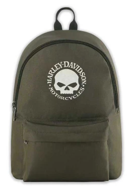Harley-Davidson Rugged Willie G Skull Graphic Durable Backpack, Army Green - Wisconsin Harley-Davidson