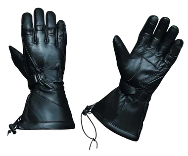 UNIK Men's Long Cuffed Drawstring Closure Gauntlet Leather Gloves, Black - Wisconsin Harley-Davidson