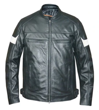 Derringer Men's Havoc Striped Premium Leather Motorcycle Jacket, Black - Wisconsin Harley-Davidson