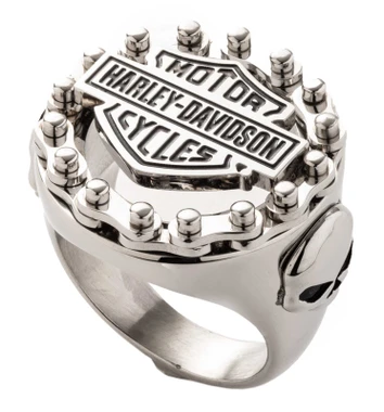 Harley-Davidson Men's Round Bike Chain Bar & Shield Logo Stainless Steel Ring - Wisconsin Harley-Davidson
