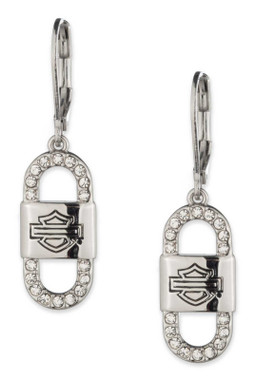 Harley-Davidson Women's Paperclip Bar & Shield Crystal Drop Earrings, Silver - Wisconsin Harley-Davidson