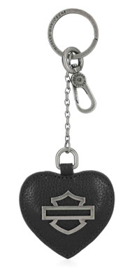 Harley-Davidson Open Bar & Shield Logo Heart Shaped Leather Key Fob, Black - Wisconsin Harley-Davidson