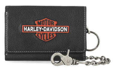 Harley-Davidson Men's Bar & Shield Embroidered Leather Trifold Wallet w/ Chain - Wisconsin Harley-Davidson