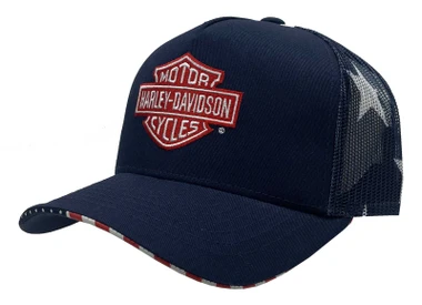 Harley-Davidson Men's United B&S Logo Adjustable Patriotic Trucker Hat, Blue - Wisconsin Harley-Davidson