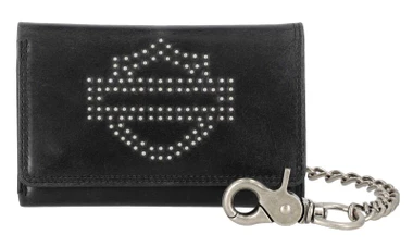 Harley-Davidson Men's Nail Head Open Bar & Shield Medium Trifold Wallet w/ Chain - Wisconsin Harley-Davidson