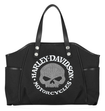 Harley-Davidson Women's Embellished Willie G Skull Polyester Tote Purse, Black - Wisconsin Harley-Davidson