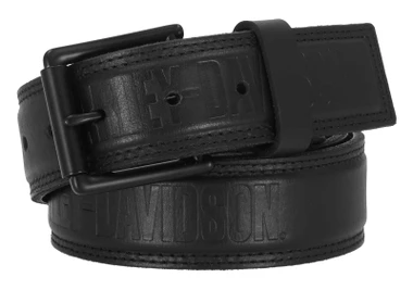 Harley-Davidson Men's Raised H-D Repeat Logo Genuine Leather Belt, Black - Wisconsin Harley-Davidson