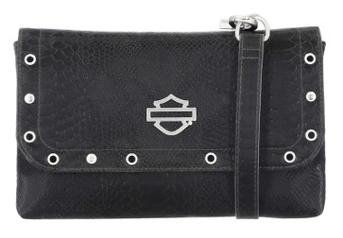 Harley-Davidson Women's Embossed Snake Skin B&S Crossbody Purse, Black - Wisconsin Harley-Davidson