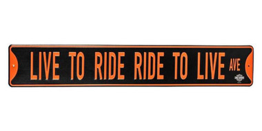 Harley-Davidson Live To Ride, Ride To Live Ave. Metal Street Sign, Black/Orange - Wisconsin Harley-Davidson