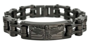 Heavy Metal Men's Eagle Badge Motorcycle Stainless Steel Bracelet, Gunmetal - Wisconsin Harley-Davidson