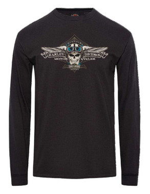 Harley-Davidson Men's Prowler Aviator Long Sleeve Cotton Shirt, Solid Black - Wisconsin Harley-Davidson