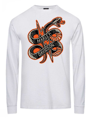 Harley-Davidson Men's Attack Serpent Long Sleeve Cotton Shirt, Solid White - Wisconsin Harley-Davidson