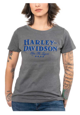 Harley-Davidson Women's Residual Scoop Neck Short Sleeve Poly-Blend Tee, Silver - Wisconsin Harley-Davidson