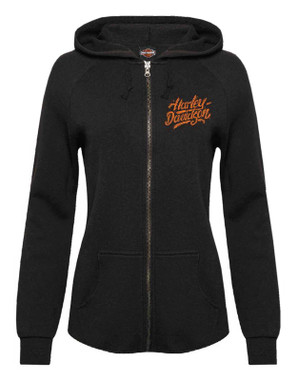 Harley-Davidson Women's Urban Curved Bottom Hem Zip-Up Hoodie, Solid Black - Wisconsin Harley-Davidson