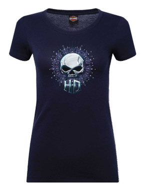 Harley-Davidson Women's Illustrious Bling Short Sleeve Crew-Neck T-Shirt, Navy - Wisconsin Harley-Davidson