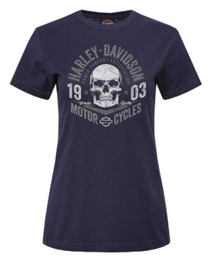 Harley-Davidson Women's Commando Bling Short Sleeve Crew-Neck T-Shirt, Navy - Wisconsin Harley-Davidson