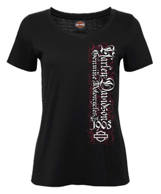 Harley-Davidson Women's Cascade Short Sleeve Raw-Edge V-Neck Tee, Black - Wisconsin Harley-Davidson