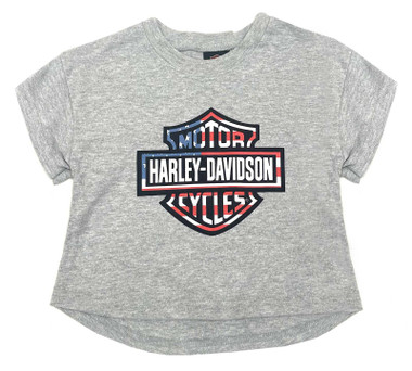 Harley-Davidson Girls Stars & Stripes B&S Boxy Short Sleeve Tee, Athletic Heather - Wisconsin Harley-Davidson