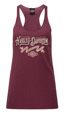 Harley-Davidson Women's Ragtime Tri-Blend Racerback Sleeveless Tank Top, Maroon - Wisconsin Harley-Davidson