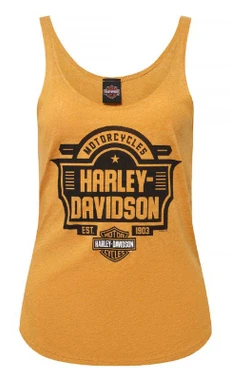 Harley-Davidson Women's Empire Sleeveless Fullback Curved Hem Tank Top, Gold - Wisconsin Harley-Davidson