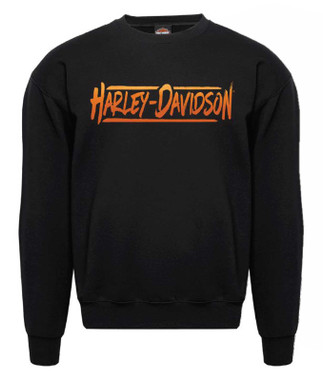 Harley-Davidson Men's Stretched Crew-Neck Fleece Sweatshirt, Solid Black - Wisconsin Harley-Davidson