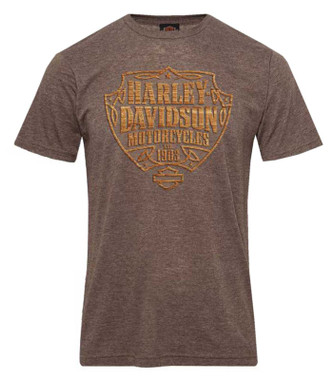 Harley-Davidson Men's Carved Short Sleeve Poly-Blend Tee, Heather Brown - Wisconsin Harley-Davidson