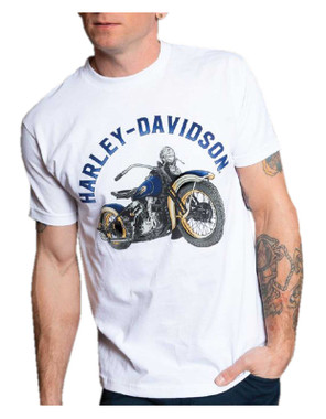 Harley-Davidson Men's Illustrated Short Sleeve Cotton Crew-Neck T-Shirt, White - Wisconsin Harley-Davidson